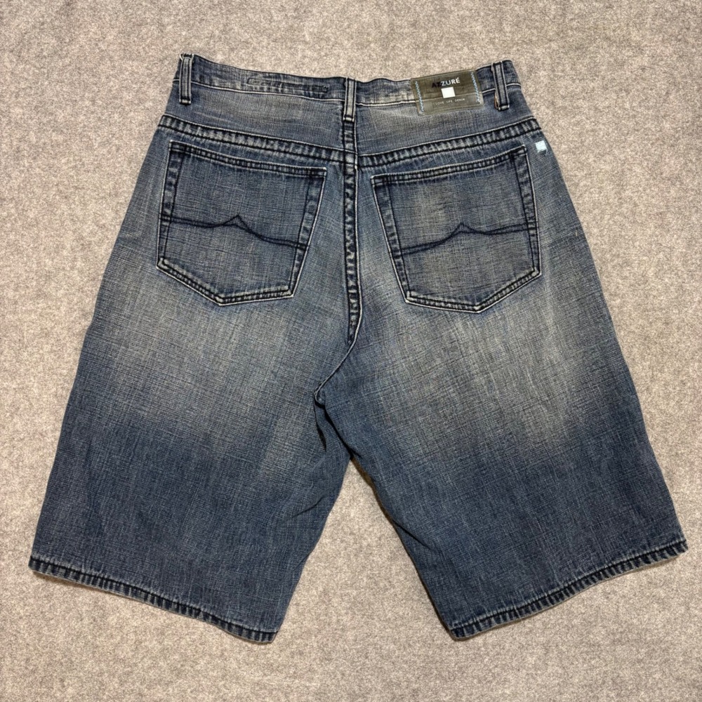 Azzure Love Life Denim Shorts M34 Blue Faded Baggy Y2K Jean Shorts 34W x 13.5L